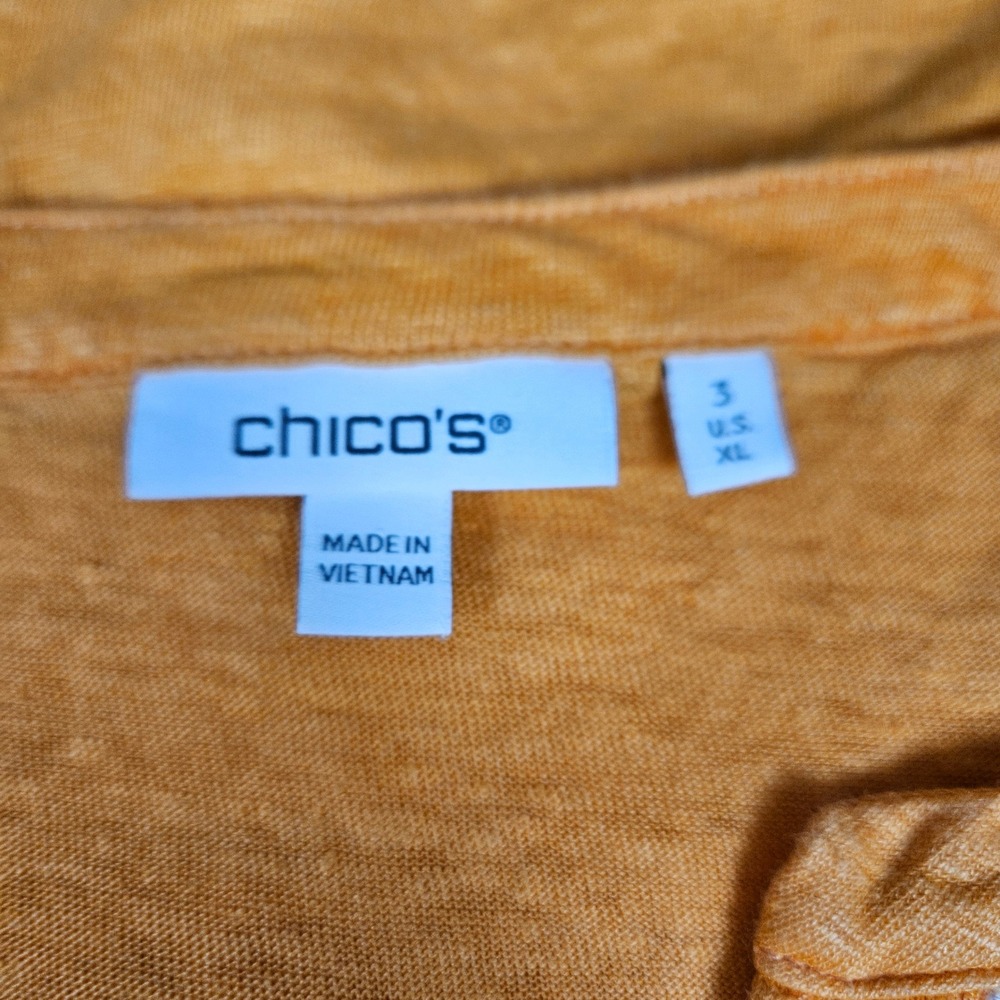 Chico's Women XL Linen Tunic Top Floral Embroidered Sequin 3/4 Sleeve Orange - Picture 4 of 10